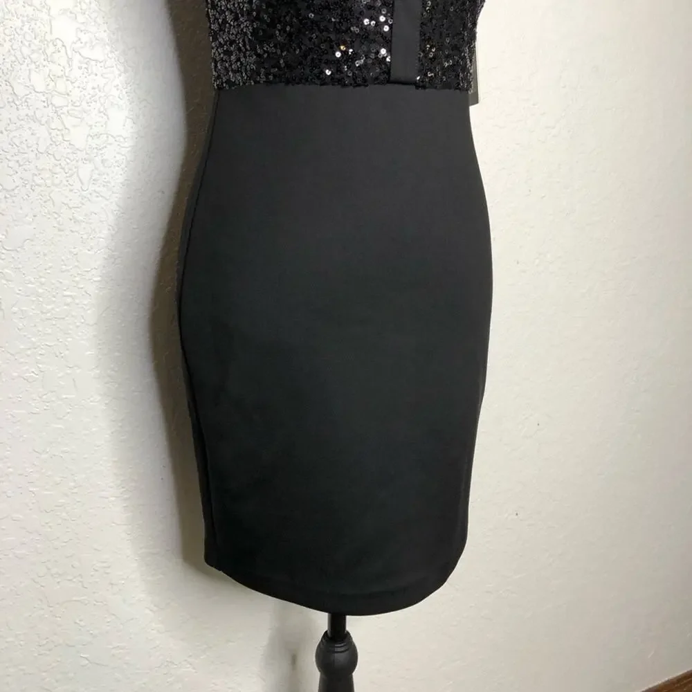 Guess black cutout sequin sleeveless sheath mini dress size 4 NWT